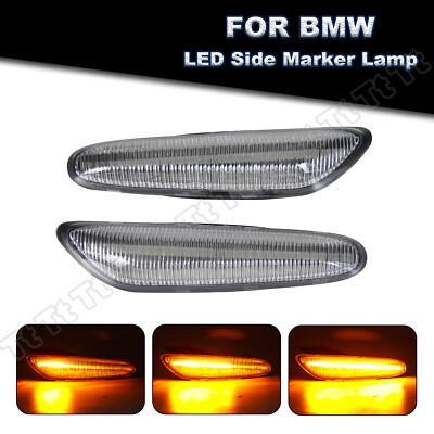 2x LED Sequential Side Marker Lights For BMW E46 E60 E61 E81 E82 E88 E90 E91 E92