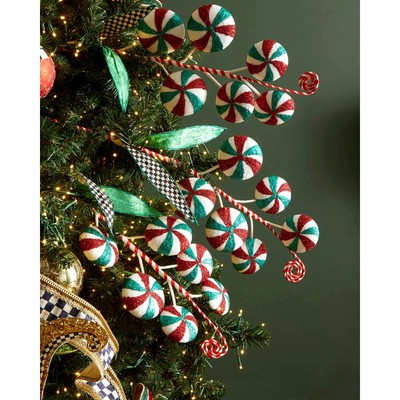MACKENZIE-CHILDS 25.5'' Candy Cottage Peppermint Spray Red Green and White NEW