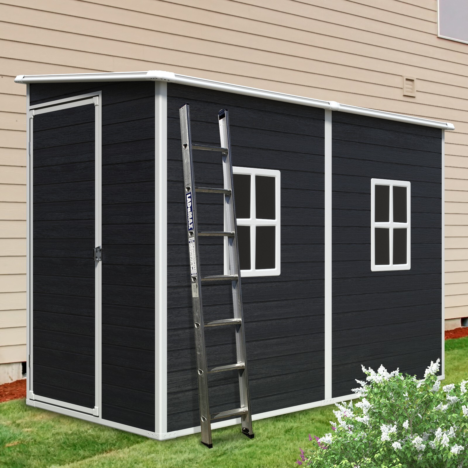 4x8 FT Outdoor Resin Storage Shed with Sloping Roof & Lockable Door for Patio