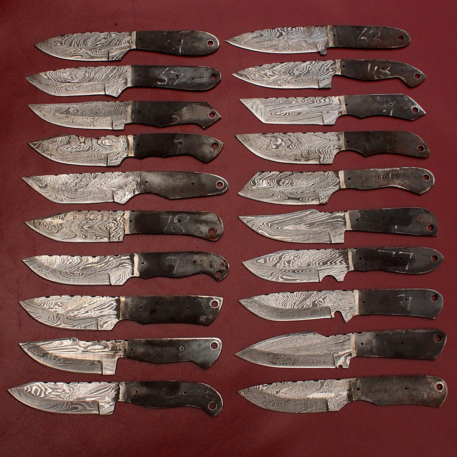 LOT OF 20 CUSTOM HANDMADE DAMASCUS STEEL BLANK BLADES SKINNER HUNTING KNIFE 300