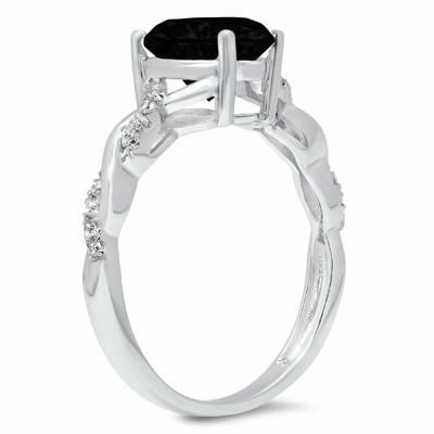 Pre-owned Pucci 2.19 Heart Twisted Halo Natural Onyx Modern Statement Ring Solid 14k White Gold In D