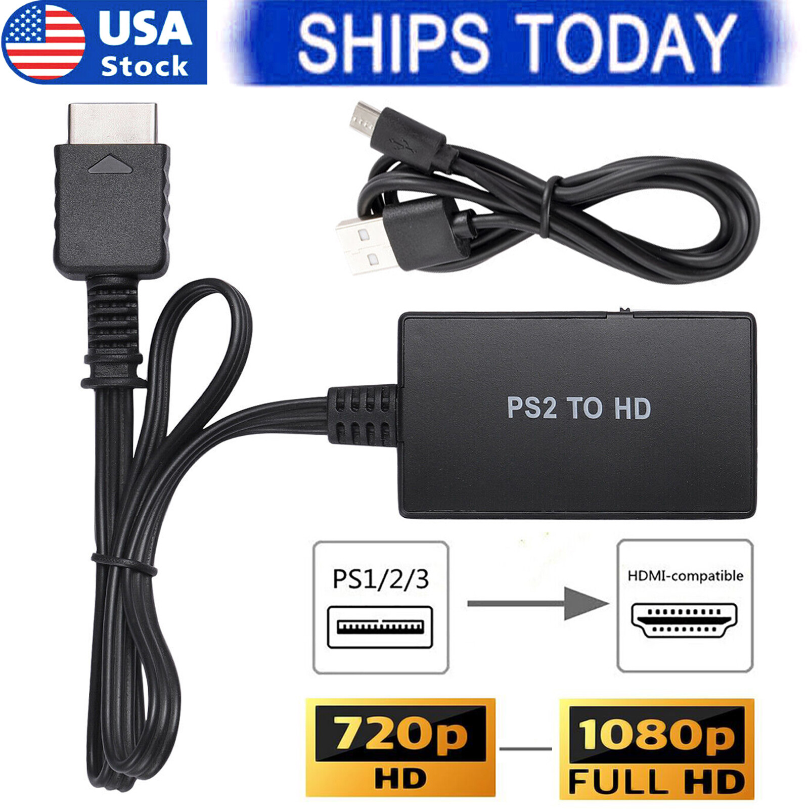 PS2 to HDMI Converter Video Adapter HD for PlayStation 1/2/3
