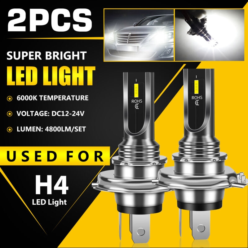 Pair H4 9003 HB2 LED Headlight Bulbs Kit High Low Beam Super Bright 6000K White