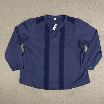 Old Navy Blouse Womens 2XL Tall Navy Blue Peasant Long Sleeve Casual Mom