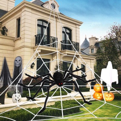 212 Inches Halloween Spider Web and 59 Inches Giant Spider with Triangular Gi...