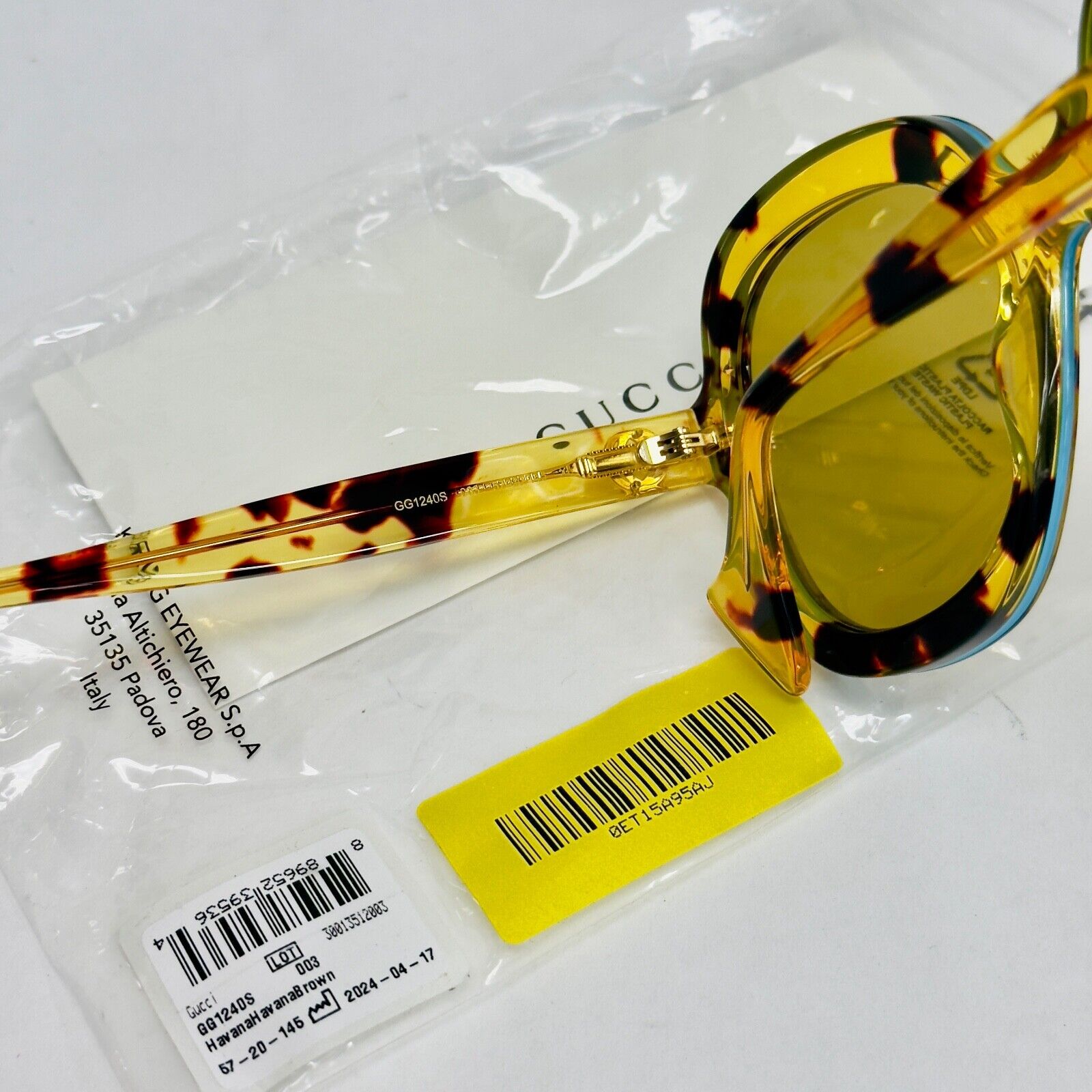 Pre-owned Gucci Brown Yellow Havana Blue 1240 Oversized Retro Gg1240s Sunglasses 003