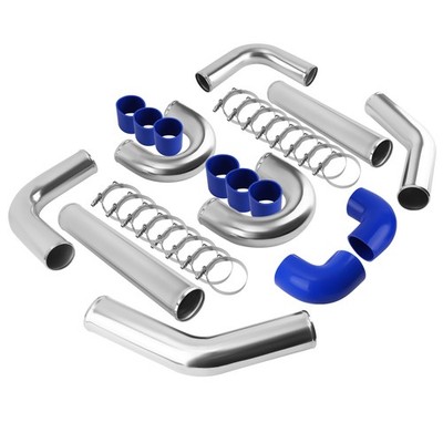 Universal 3'' Intercooler Pipe Tube Duct Kit with Blue Silicone Hose + Clamps