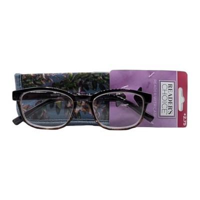 Reader's Choice Misha Tortoise Rectangular Reading Glasses +2.75 Floral Case
