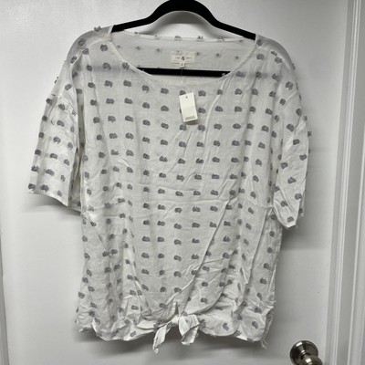Lou & Grey Ann Taylor LOFT White Knot Short Sleeve Textured Blouse Size Medium 