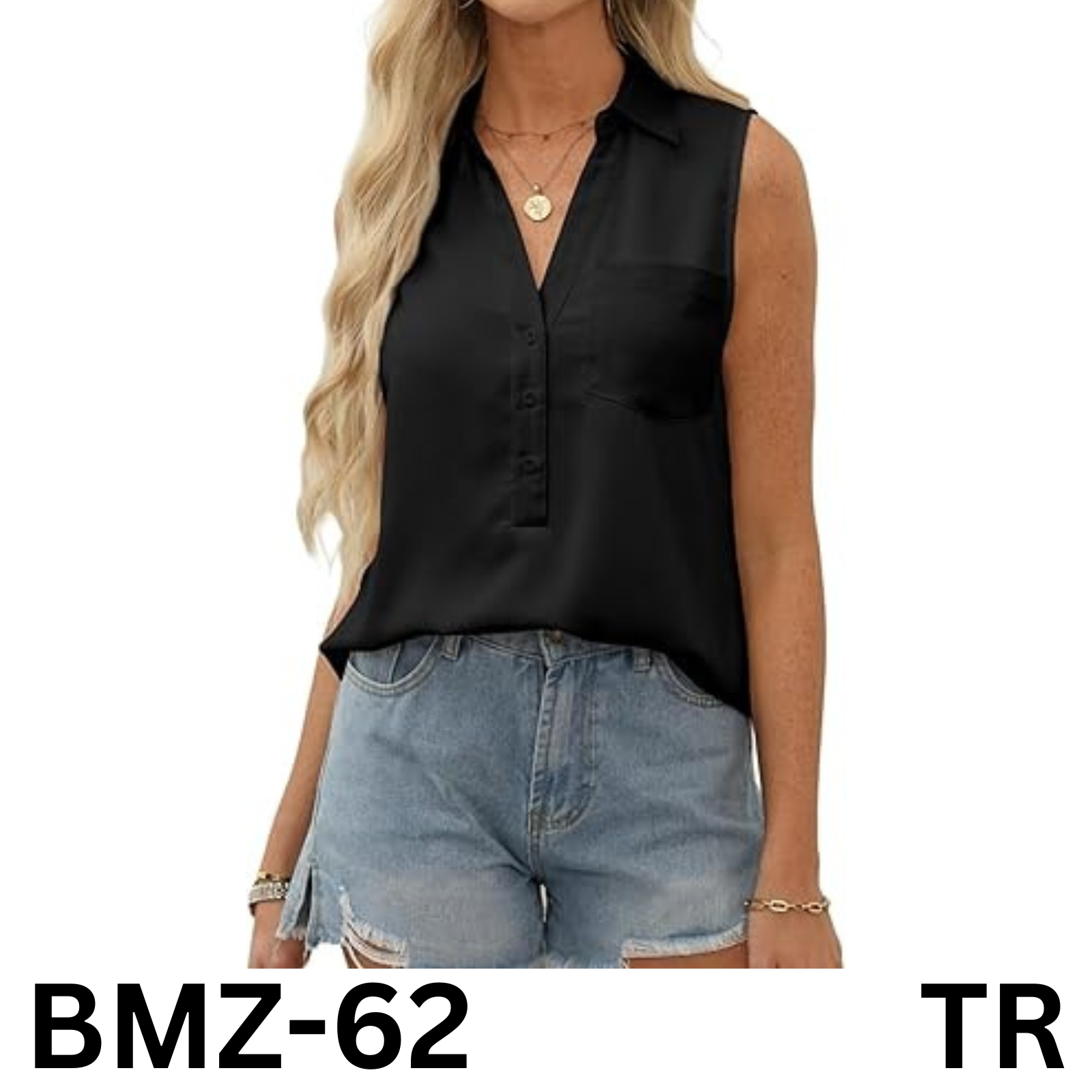 BLENCOT Womens Tops Summer Button V Neck Tank Top Fashion Sleeveless Blouse, XXL