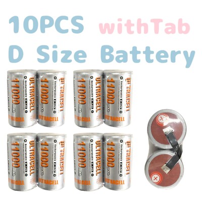 10pcs size D batteries tab NiMH High Capacity Rechargeable Ultracell Free Ship