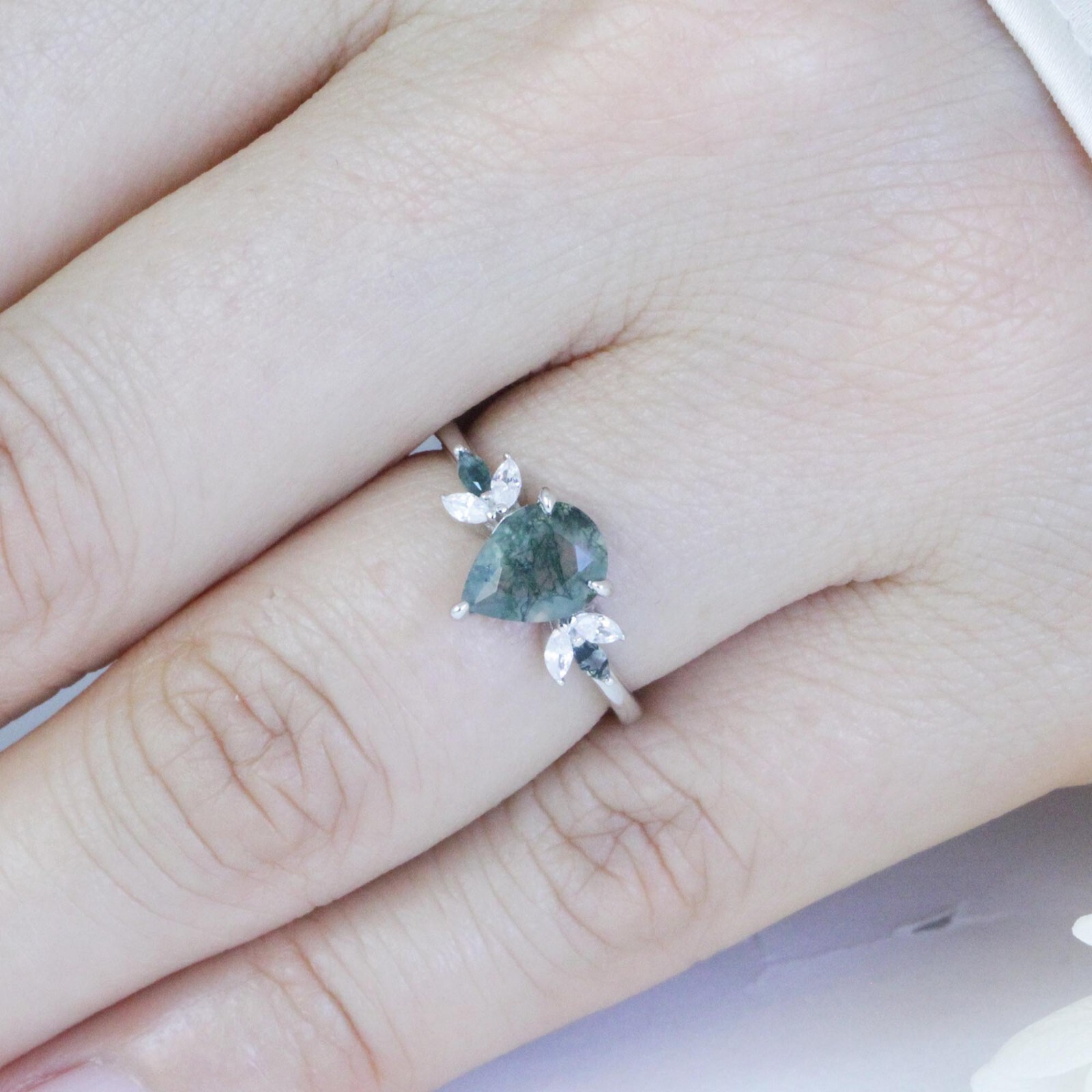 Moss Agate Engagement Ring Sterling Silver Wedding Bridal Ring Size 3-12 S13944