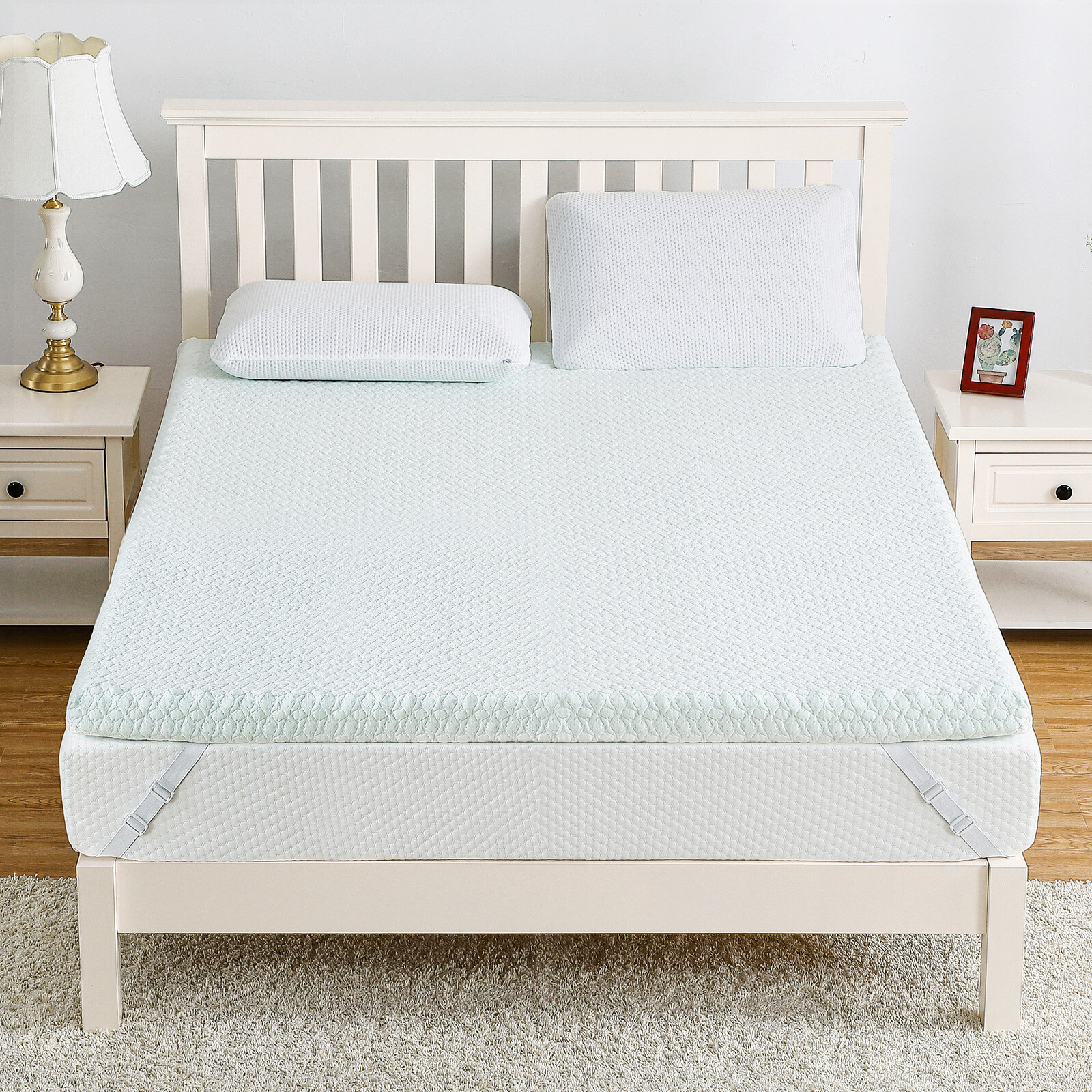 Soft Multi-size Green Tea Memory Foam Mattress Topper with Zippered Bamboo Cover