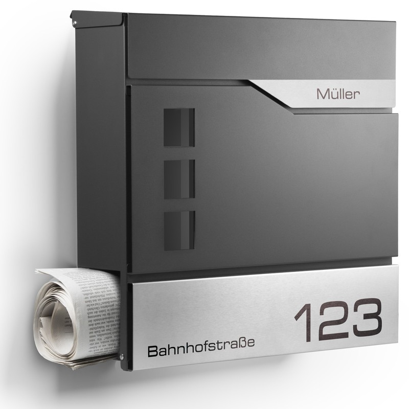 Moderner Briefkasten Anthrazit Mit Zeitungsfach - Wandbriefkasten Personalisiert
