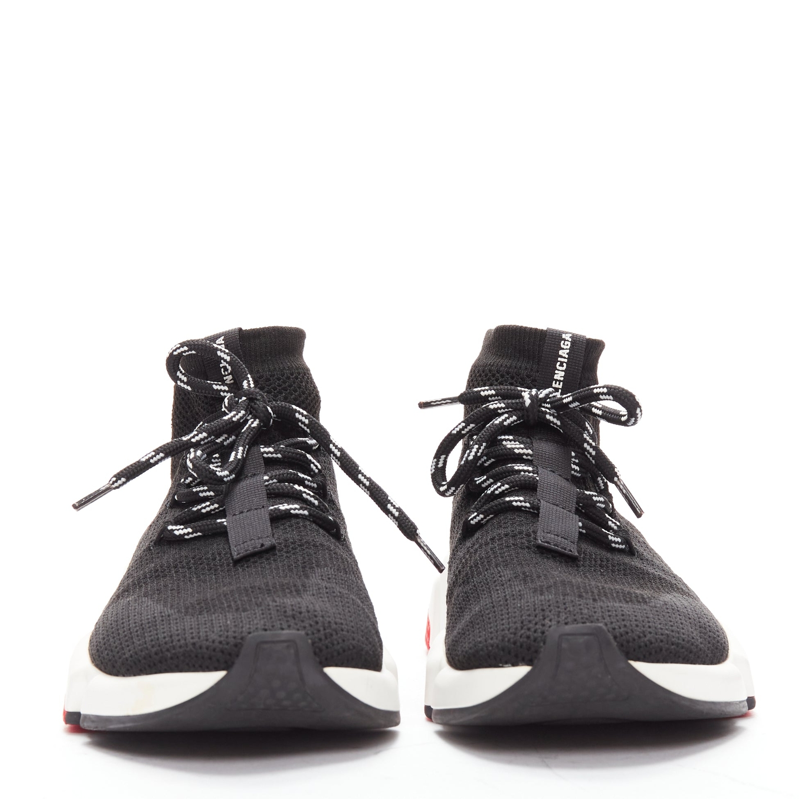 BALENCIAGA Speed black white red logo laced sock sneakers