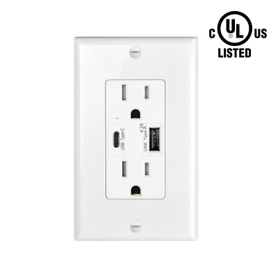 4.2A Type-C Dual USB Charger Power Outlet Wall Socket USB Charger for Phone Home