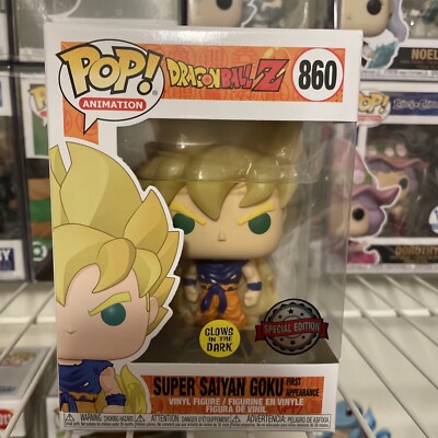 Funko Pop! Dragonball Z Super Saiyan Goku #860 Exclusive Glow GITD w/ Protector 