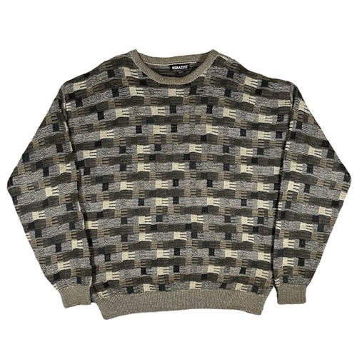 Vintage Earth Tones Brown Cream Textured Geometric Knit