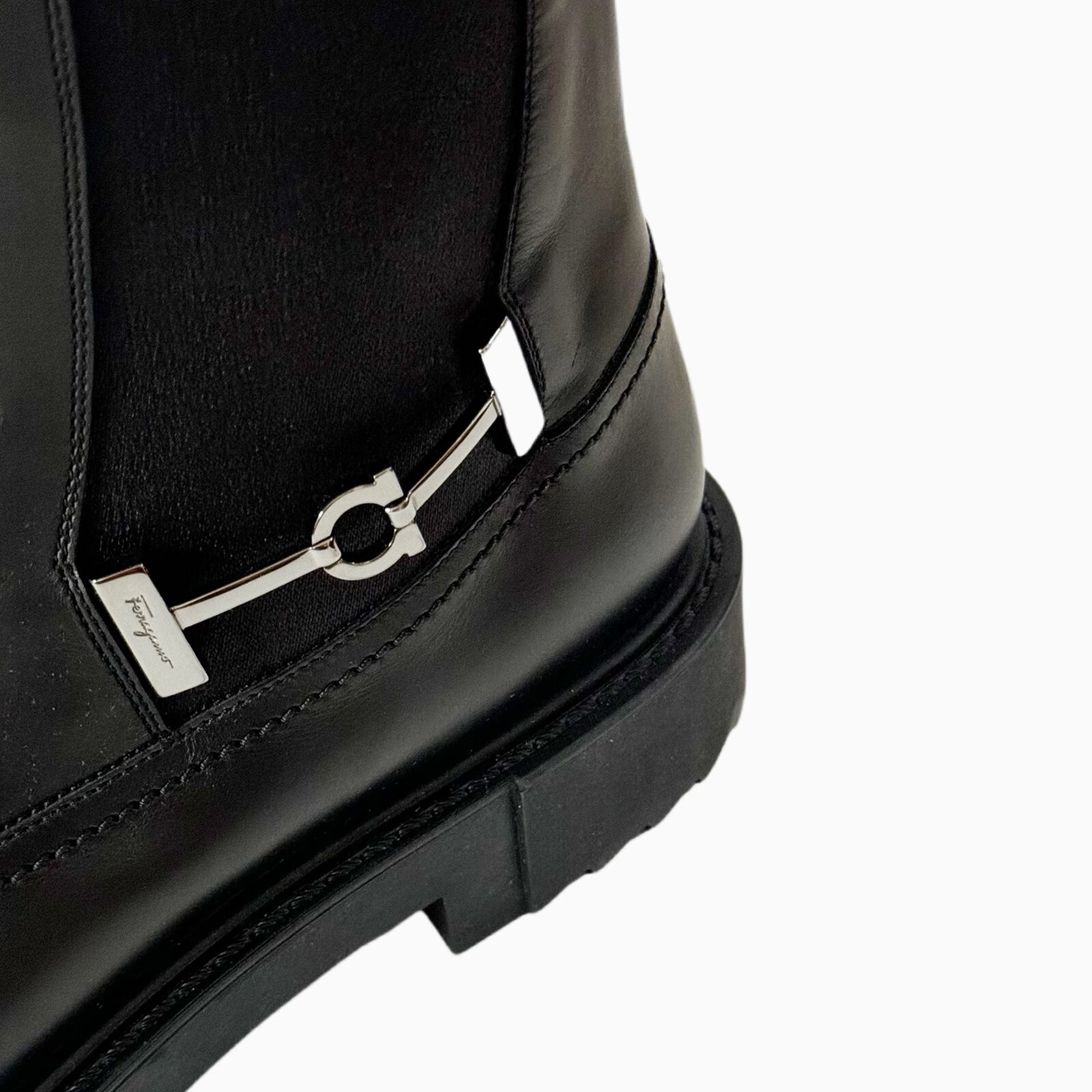 Pre-owned Ferragamo Men's Iglesias 13 Ee Black Leather Combat Gancini Boots Dress Casual