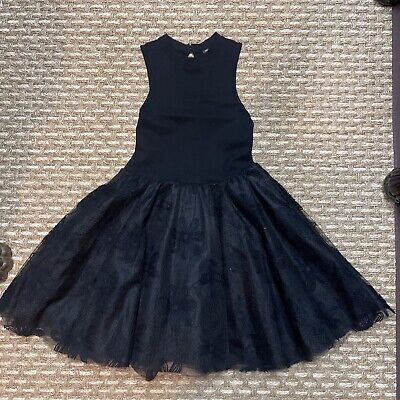 Miss Behave Girls Black Lace Tulle Dress Sleeveless Stretchy Exposed Zip Sz  14
