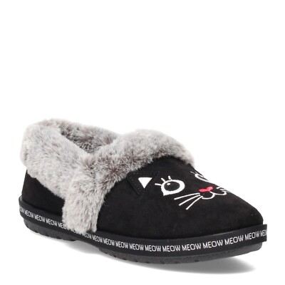 Women's Skechers, BOBS Too Cozy - Meow Pajamas Slipper 33355-BLK Black Faux-Fur
