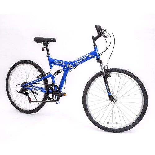 26" Folding Mountain Bike Hybrid Bike Shimano & Full Suspension 7 Speed Bicycle