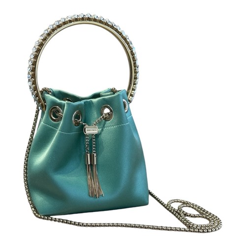 トートバッグ Jimmy Choo Jimmy Choo Bon Bon Handbag (BONBON FSJ SILVER) BON BON | Emerald and Silver Satin Bag with Crystals | JIMMY