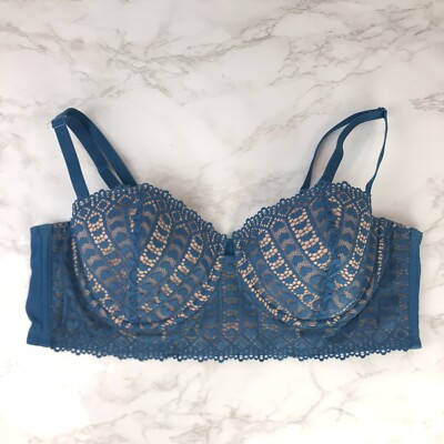 Adore Me Womens Nymphadora Contour Balconette Bra Blue Lace Size 38C
