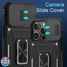 DEERLAMN Case for iPhone 15 Pro Max with Slide Camera Cover+Screen Protector(1 Pack), Rotated Ring Kickstand Military Grade Shockproof Protective Cover 6.7 Inch-Black