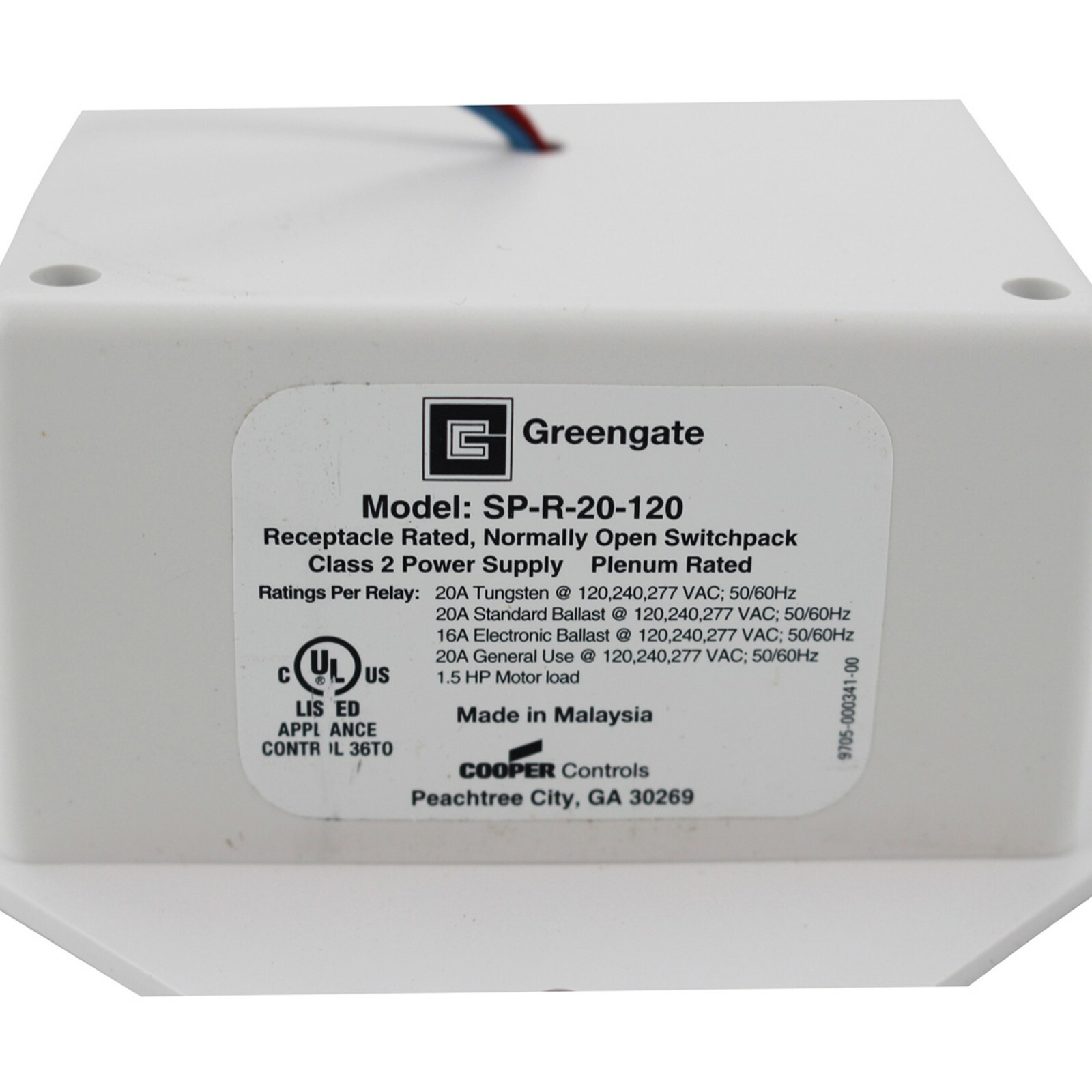 Cooper Controls Greengate SP-R-20-120 Switchpack Receptacle Rated 20A 120V, W