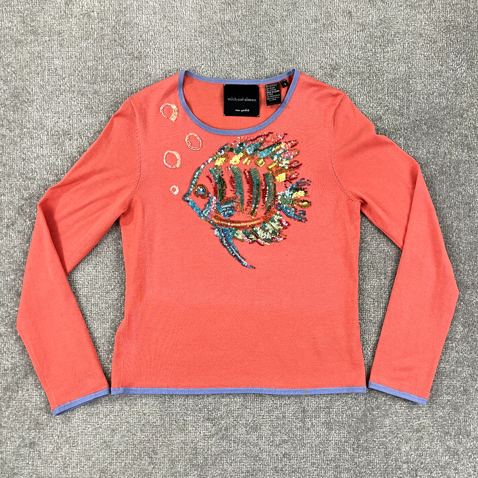 MICHAEL SIMON New York Sweater Shirt Womens Small Sequin