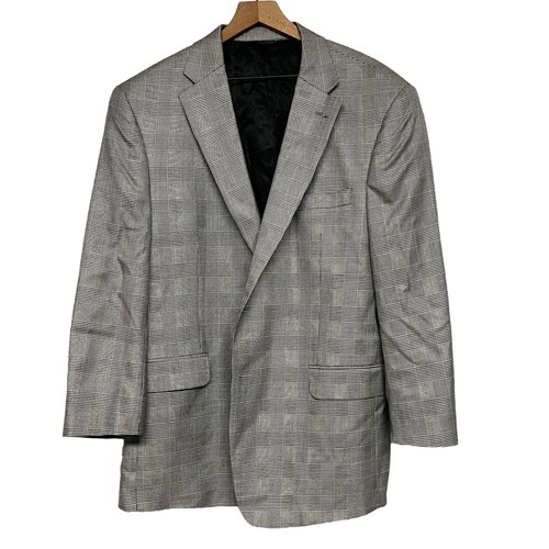 Jos A Bank Men’s Houndstooth Blazer Size 46 R Wool Silk Sport Coat Gray Check