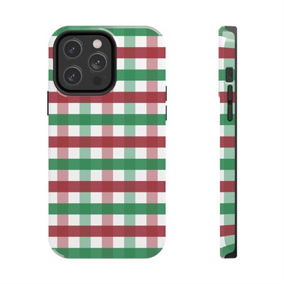 Cute Christmas Plaid Tough Apple iPhone 11 12 13 14 15, Samsung Galaxy Case