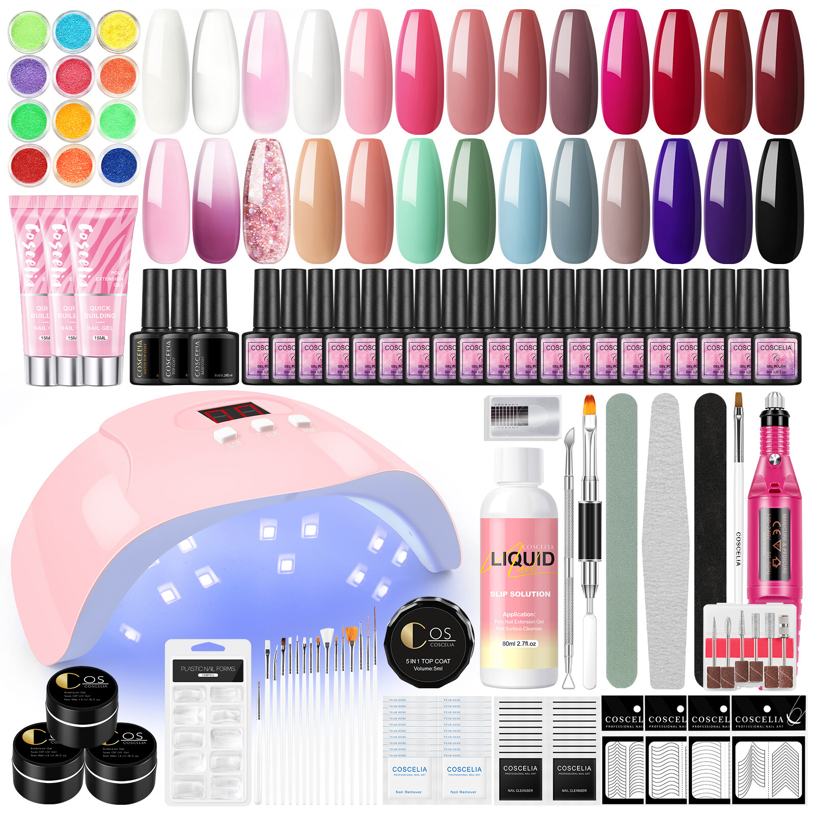 Gel Nail Polish Set With Lamp Starter Kit For Beginner Poly Extension Gel Set US