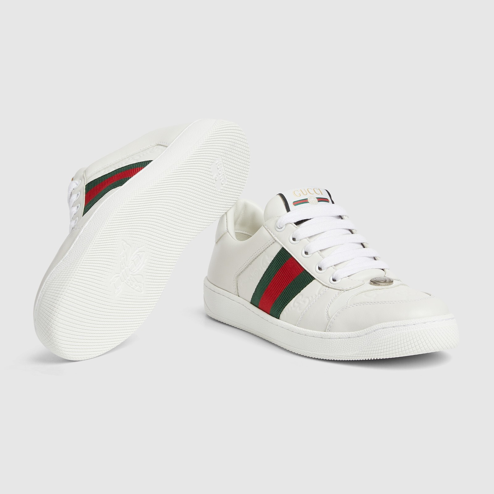 Pre-owned Gucci Screener Women's White Leather Low Top Sneakers
