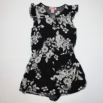 Mia Chica Girl's Button Front Flutter Sleeve Black & White Romper size L