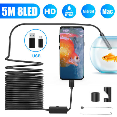 5M/16.4ft 8LED Endoscope Borescope Snake Inspection Camera USB C for Android PC