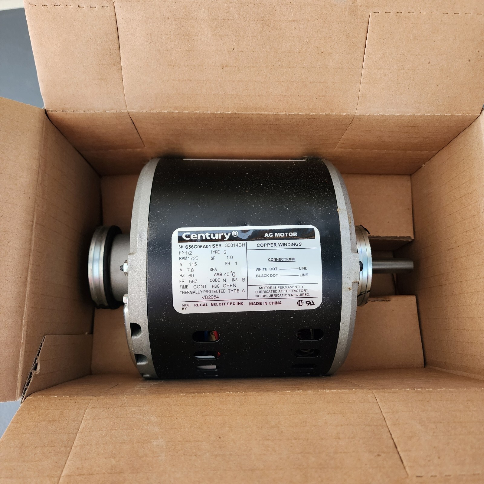 New CENTURY VB2054 Evaporative Cooler AC Motor 1/2 HP, 1725