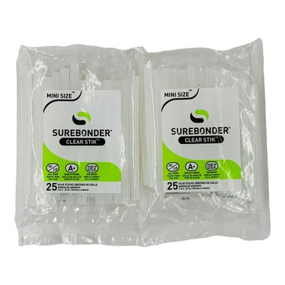 2 Packs Surebonder Mini Hot Melt Glue Sticks 0.27'' x 4'' Clear Stik 25/Pack