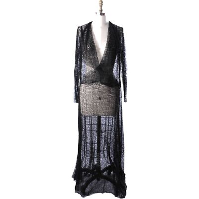Beautiful Vintage Black 1930s Bias Cut Gown Full Chantilly Lace Womens Size M/L