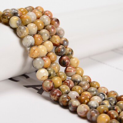 Yellow Crazy Lace Agate Smooth Round Beads 4mm 6mm 8mm 10mm 12mm 15.5'' Strand