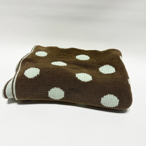 Chenille Green Brown Polka Dot Reversible Knit Soft