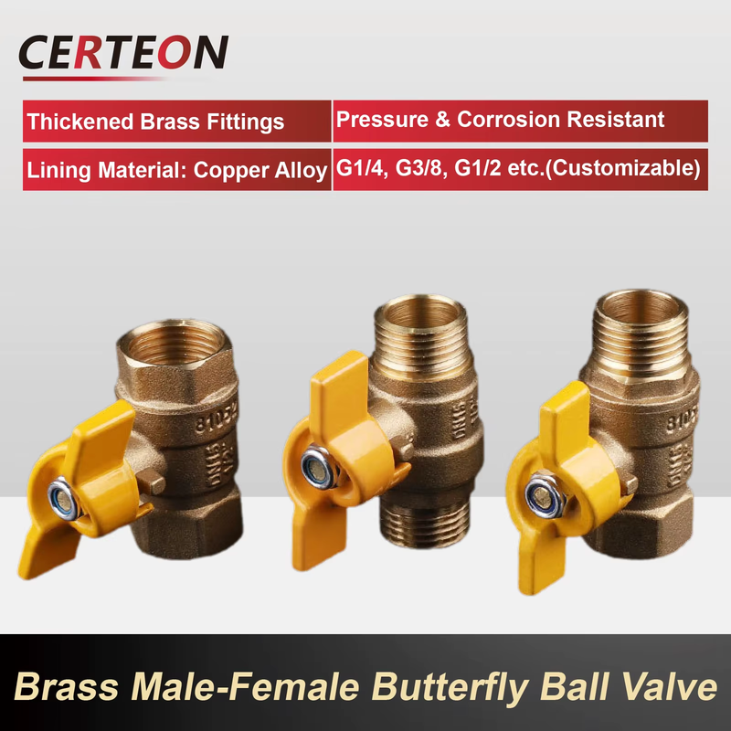 1/4 3/8 1/2 3/4 Inch Brass Ball Valve Female/Male Thread with Butterfly Handle f