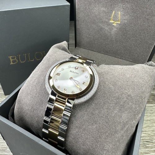 Pre-owned Bulova New✅50 Diamonds✅  Rubaiyat Silver Rose Gold Steel Watch 35mm 98r247 $995