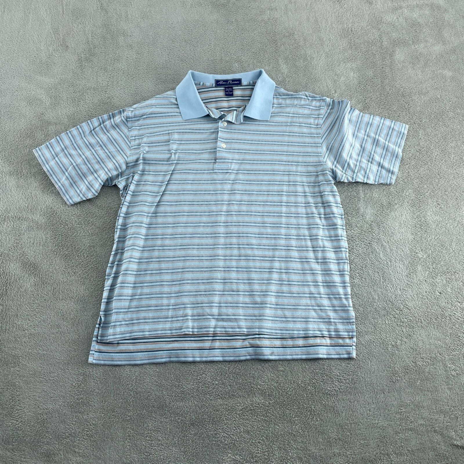 Alan Flusser Golf Striped Polo Shirt L Blue & White 4610 | eBay