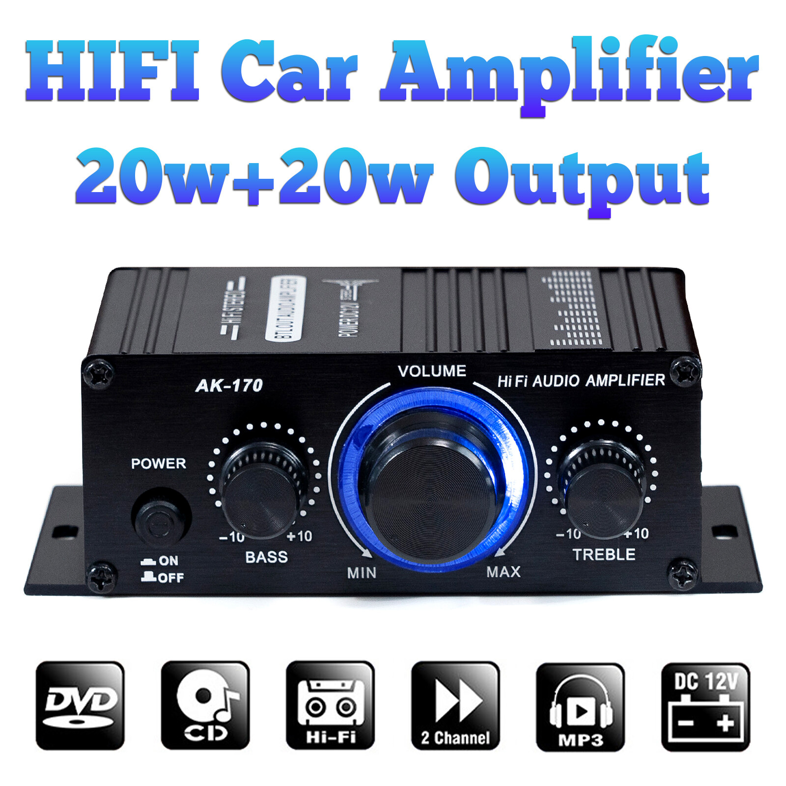 12V 400 Watt Car Audio Stereo Amplifier 2 Channels HiFi Speaker Power Amp System