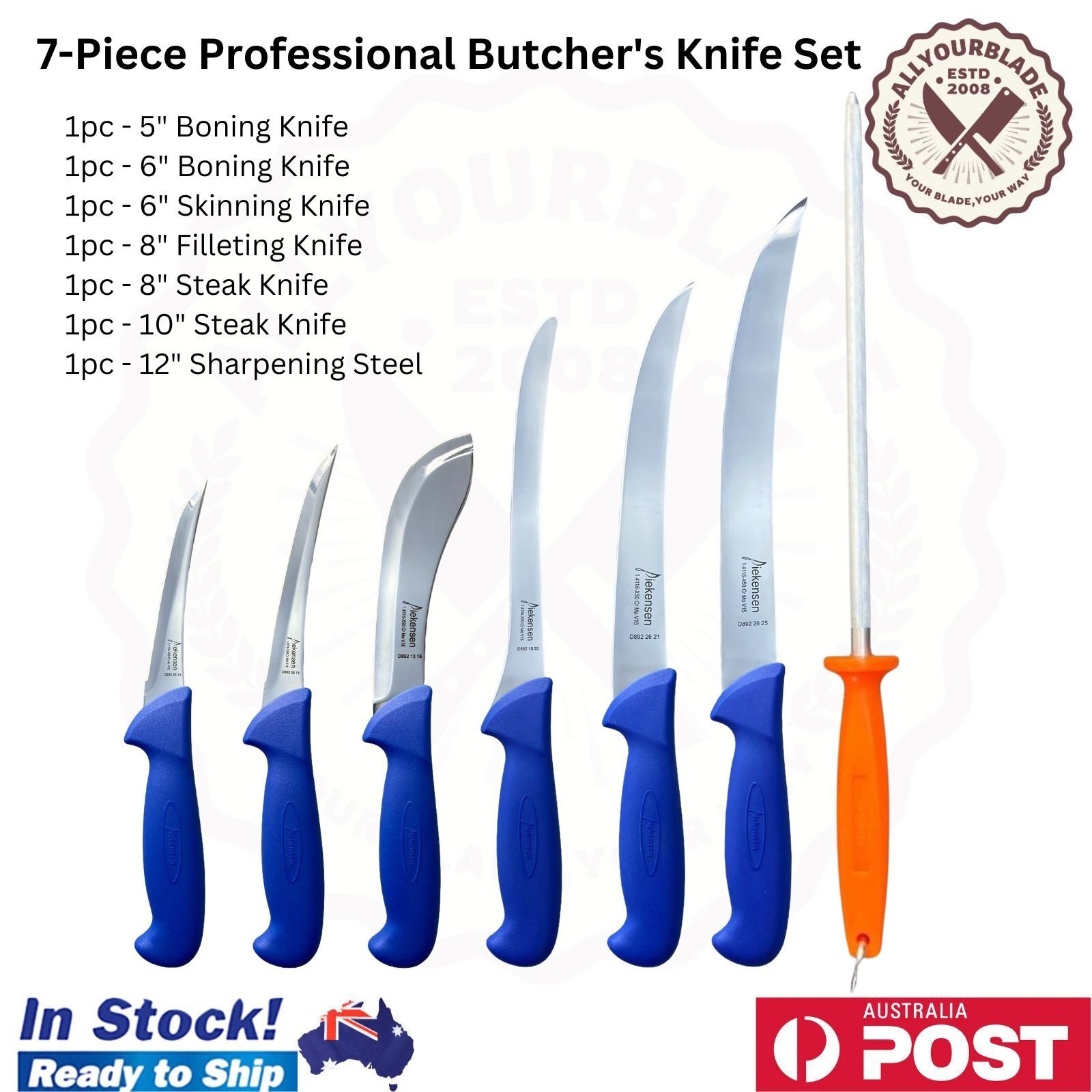 Diekensen Butcher Knife Set Boning Skinning Steak Knives Filleting Knife & Steel
