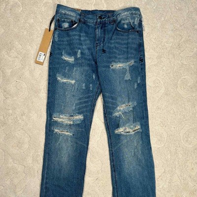 KSUBI Women's Blue Distressed Boyfriend Denim Relaxed Straight Leg Jeans NWT 25