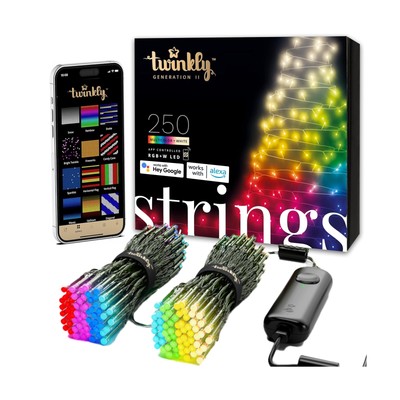 Twinkly Strings 250 LED RGB+ White, in- and Outdoor LED Light String, Smart M...