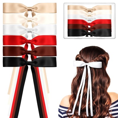 Hair Accessories Set Ribbon Bow Clips Tassel Bows Satin Barrettes Long Tail
